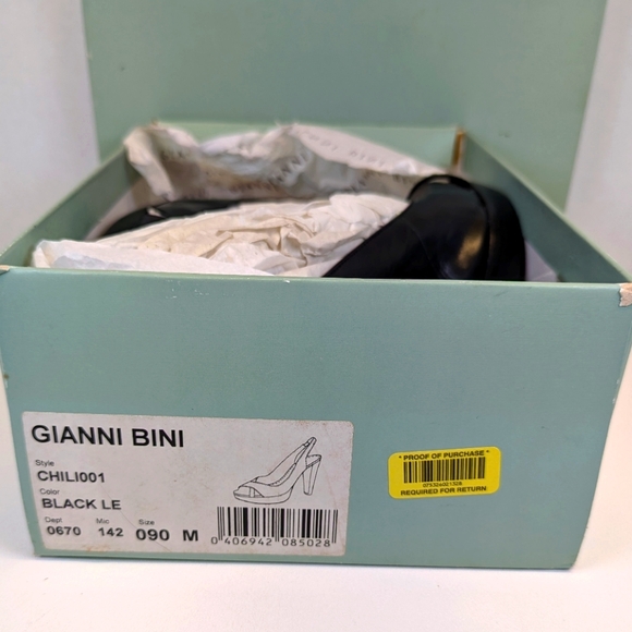 Gianni Bini Black Leather Chili Slingback Peep-toe Heels in Box size 9W - Picture 10 of 11